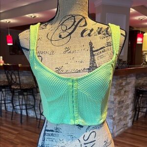 Urban Outfitters size XS lime green crop top with corset style button up front